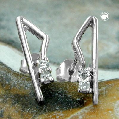 Ohrstecker Ohrring 17x5mm mit je 2 Zirkonias weiß glänzend Silber 925 Ohrstecker Ohrring 17x5mm mit je 2 Zirkonias weiß glänzend Silber 925