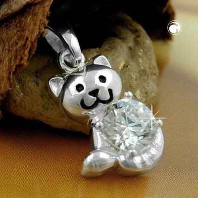 Anhänger 15x10mm Katze mit Zirkonia glänzend Silber 925 Anhänger 15x10mm Katze mit Zirkonia glänzend Silber 925
