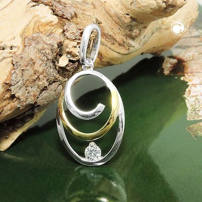 Anhänger 19x13mm oval bicolor mit Zirkonia Silber 925 Anhänger 19x13mm oval bicolor mit Zirkonia Silber 925