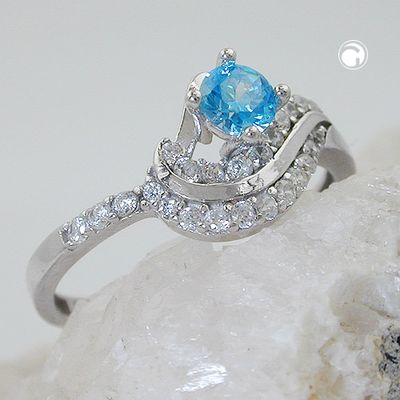 Ring 10mm Zirkonias aqua und weiß glänzend rhodiniert Silber 925 Ringgröße 58 Ring 10mm Zirkonias aqua und weiß glänzend rhodiniert Silber 925 Ringgröße 58