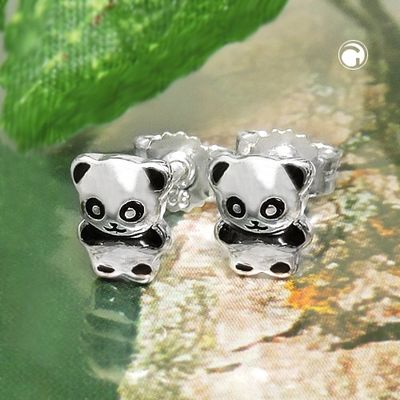 Ohrstecker Ohrring 6x5mm kleiner Pandabär glänzend schwarz lackiert Silber 925 Ohrstecker Ohrring 6x5mm kleiner Pandabär glänzend schwarz lackiert Silber 925