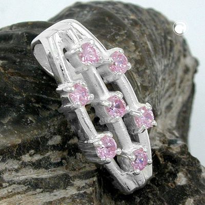 Anhänger 21x9mm 7x Zirkonia pink Silber 925 Anhänger 21x9mm 7x Zirkonia pink Silber 925