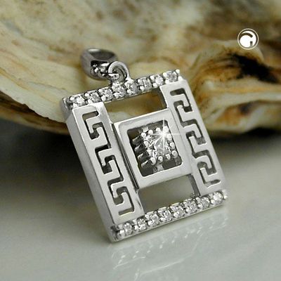 Anhänger 12x12mm römisches Muster mit Zirkonias rhodiniert Silber 925 Anhänger 12x12mm römisches Muster mit Zirkonias rhodiniert Silber 925