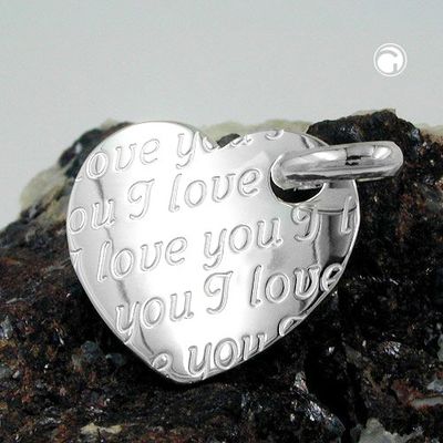 Anhänger 20x22mm Herz mit all-over-Prägung - I love you - glänzend Silber 925 Anhänger 20x22mm Herz mit all-over-Prägung - I love you - glänzend Silber 925