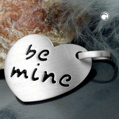 Anhänger 16x20,5mm Herz mit Inschrift - be mine - mattiert rhodiniert Silber 925 Anhänger 16x20,5mm Herz mit Inschrift - be mine - mattiert rhodiniert Silber 925