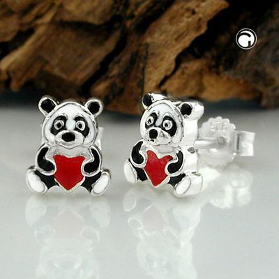 Ohrstecker Ohrring 7x6mm Kinderohrring Panda Bär farbig lackiert Silber 925 Ohrstecker Ohrring 7x6mm Kinderohrring Panda Bär farbig lackiert Silber 925