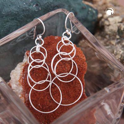 Ohrhaken Ohrring 50x16,5mm mit je 6 beweglichen Ringen Silber 925 Ohrhaken Ohrring 50x16,5mm mit je 6 beweglichen Ringen Silber 925