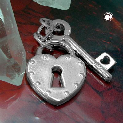 Anhänger 23x15mm Herz Liebesschloss mit Schlüssel glänzend Silber 925 Anhänger 23x15mm Herz Liebesschloss mit Schlüssel glänzend Silber 925
