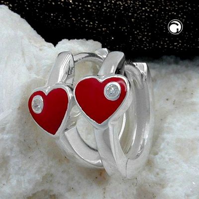Creole 13x2mm Herz rot mit Zirkonia Silber 925 Creole 13x2mm Herz rot mit Zirkonia Silber 925