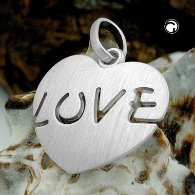 Anhänger18x20,5mm Herz mit Inschrift - LOVE - mattiert rhodiniert Silber 925 Anhänger18x20,5mm Herz mit Inschrift - LOVE - mattiert rhodiniert Silber 925