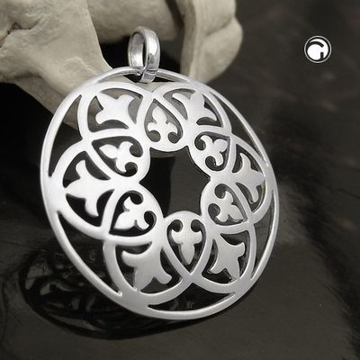 Anhänger 28mm rund mattiert filigranes Muster Silber 925 Anhänger 28mm rund mattiert filigranes Muster Silber 925