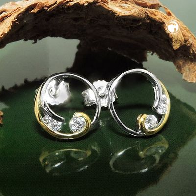 Ohrstecker Ohrring 9mm Kreis mit Spirale bicolor mit Zirkonias Silber 925 Ohrstecker Ohrring 9mm Kreis mit Spirale bicolor mit Zirkonias Silber 925