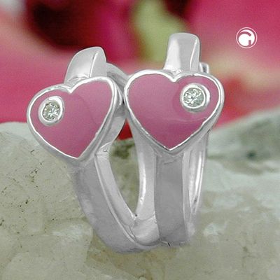 Creole 12x2mm Klappscharnier Herz rosa lackiert mit Zirkonia Silber 925 Creole 12x2mm Klappscharnier Herz rosa lackiert mit Zirkonia Silber 925