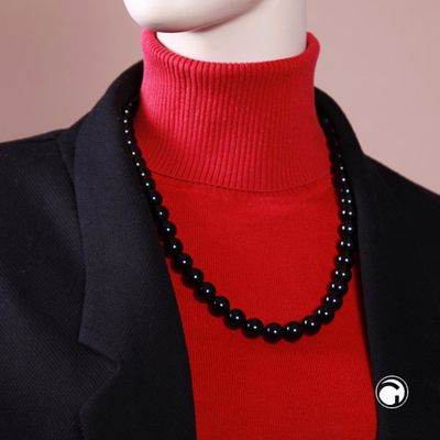 Kette 12mm Kunststoffperlen schwarz glänzend 60cm Kette 12mm Kunststoffperlen schwarz glänzend 60cm