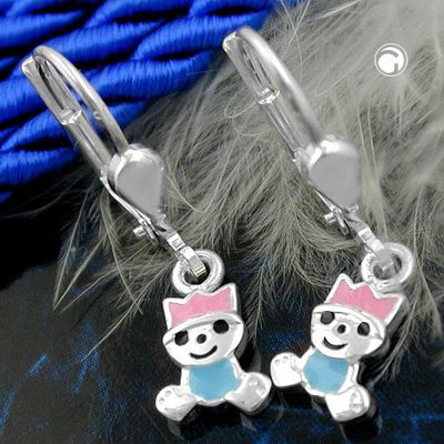 Ohrbrisur Ohrhänger Ohrringe 24x6mm kleiner König pink-hellblau lackiert Silber 925 Ohrbrisur Ohrhänger Ohrringe 24x6mm kleiner König pink-hellblau lackiert Silber 925