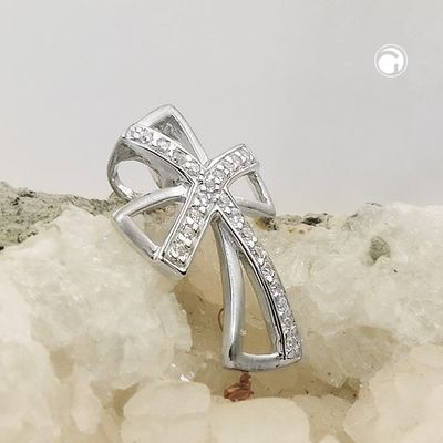 Anhänger 20x14mm Kreuz mit Zirkonias rhodiniert Silber 925 Anhänger 20x14mm Kreuz mit Zirkonias rhodiniert Silber 925