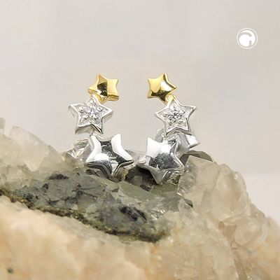 Ohrstecker Ohrring 11x5mm Sternentrio mit Zirkonia bicolor Silber 925 Ohrstecker Ohrring 11x5mm Sternentrio mit Zirkonia bicolor Silber 925