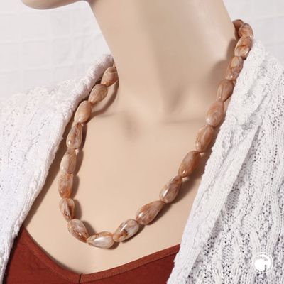 Kette 25x17mm Winkelperle Kunststoff natur-beige-marmoriert glänzend 60cm