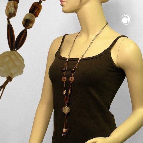 Kette 30mm Spiralperle Kunststoff beige Kordel braun 100cm Kette 30mm Spiralperle Kunststoff beige Kordel braun 100cm