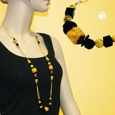 Kette, Steinperle gelb, schwarz Kette, Steinperle gelb, schwarz