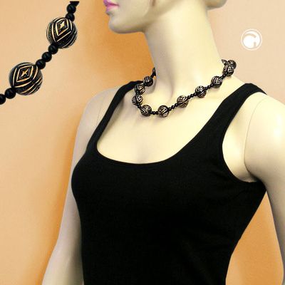 Kette 18mm Gravurperle Kunststoff schwarz-goldfarben 50cm Kette 18mm Gravurperle Kunststoff schwarz-goldfarben 50cm