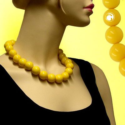 Kette 20mm Perlen Kunststoff gelb-glänzend 50cm Kette 20mm Perlen Kunststoff gelb-glänzend 50cm