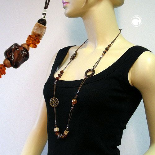 Kette Kunststoffperlen braun-marmoriert Kordel braun 95cm Kette Kunststoffperlen braun-marmoriert Kordel braun 95cm