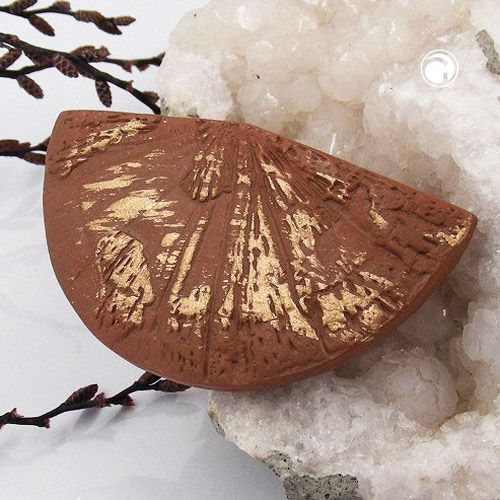 Brosche Anstecknadel 37x70x7mm Kunststoff Fächer braun-gold-strich