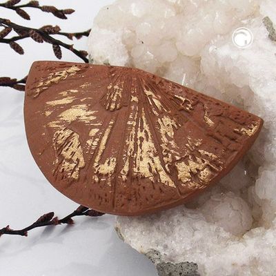Brosche Anstecknadel 37x70x7mm Kunststoff Fächer braun-gold-strich