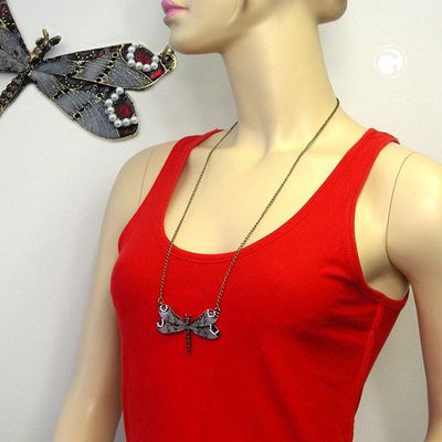 Kette, Libelle, taupe-rot, altmessing, 80cm Kette, Libelle, taupe-rot, altmessing, 80cm