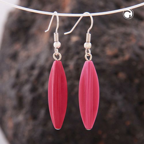 Ohrhaken Ohrhänger Ohrringe 30x9mm Rillenolive Kunststoff pinkfarben