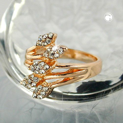 Ring 17mm Blütenranke rotvergoldet mit 5 Blättern mit Glassteinen Ringgröße 54