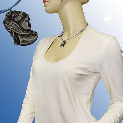 Kette, Cameè grau, Kordel hellblau, 40cm Kette, Cameè grau, Kordel hellblau, 40cm