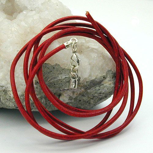 Lederband Rundschnur Rindleder 2mm rot gefärbt mit 1x Verschluss silberfarbig 1m