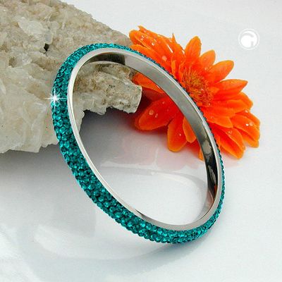 Armreif 75x6,5mm Metall mit 4 Reihen Glassteine türkis Armreif 75x6,5mm Metall mit 4 Reihen Glassteine türkis