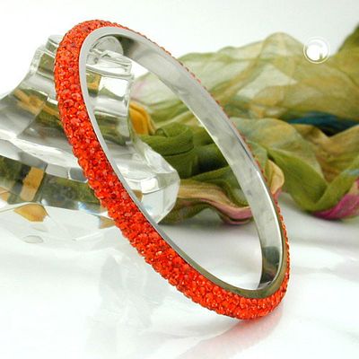 Armreif 75x6,5mm Metall mit 4 Reihen Glassteine rot-orange Armreif 75x6,5mm Metall mit 4 Reihen Glassteine rot-orange