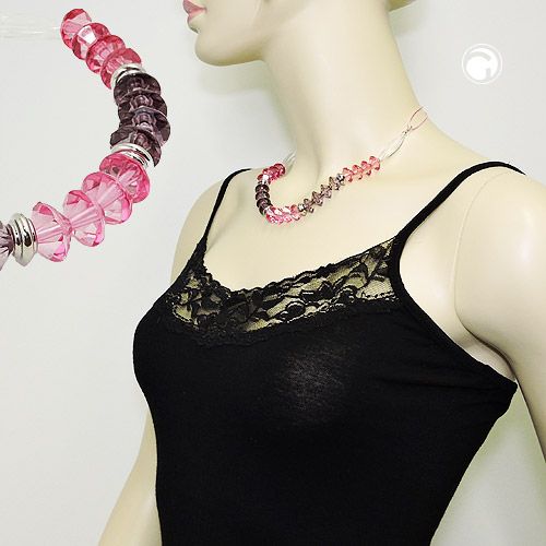 Kette 12x9mm Facettenperle Kunststoff rosa-pink mit Kordel rosa 45cm