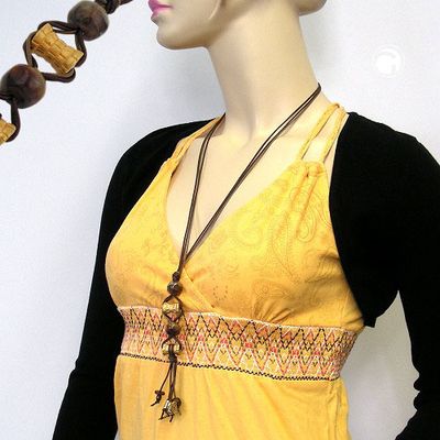 Kette 2x Walze goldfarbig braun Kordel braun-oliv 90cm Kette 2x Walze goldfarbig braun Kordel braun-oliv 90cm