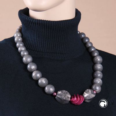 Kette Rundperlen grau Spiralperle pink 62cm Kette Rundperlen grau Spiralperle pink 62cm