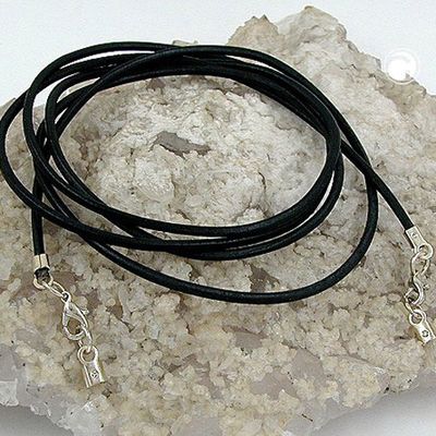 Lederband Rundschnur Rindleder 2mm schwarz gefärbt mit 2x Verschluss silberfarbig 1m