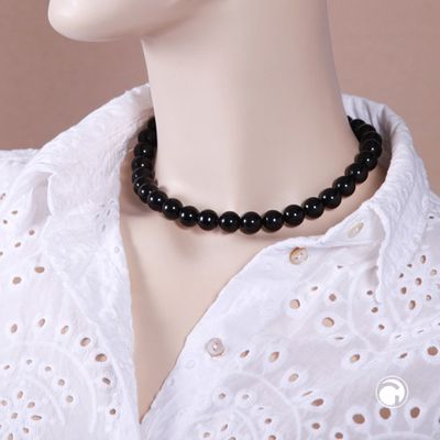 Kette 12mm Kunststoffperlen schwarz glänzend 40cm Kette 12mm Kunststoffperlen schwarz glänzend 40cm