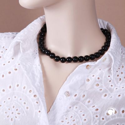 Kette 12mm Kunststoffperlen schwarz glänzend 42cm Kette 12mm Kunststoffperlen schwarz glänzend 42cm