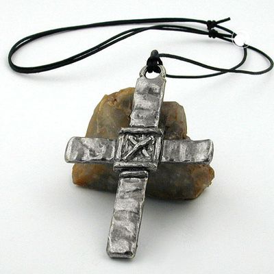 Kette 77x57mm Zinn-Anhänger großes Kreuz mit X 110cm Kette 77x57mm Zinn-Anhänger großes Kreuz mit X 110cm