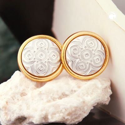 Clip Ohrring 31mm bicolor Muster silber- und goldfarben Kunststoff