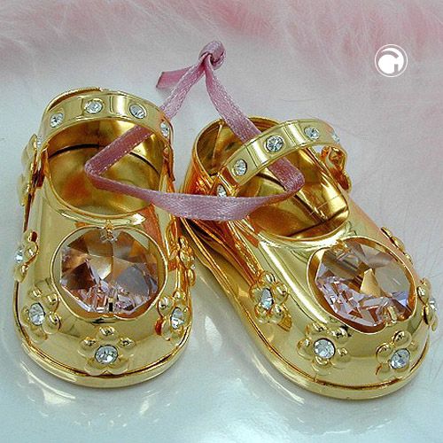 Tischdekoration 1 Paar Babyschuhe 52x27mm mit rosa Glas-Steinen Tischdekoration 1 Paar Babyschuhe 52x27mm mit rosa Glas-Steinen