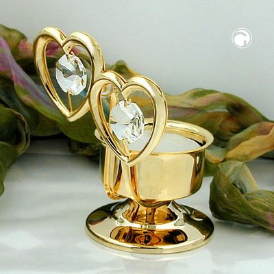 TischdekorationTeelicht 85x60mm zwei Herzen mit Glas-Steinen TischdekorationTeelicht 85x60mm zwei Herzen mit Glas-Steinen