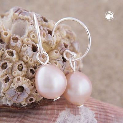 Ohrhaken Ohrring 24x9mm Süßwasserzuchtperle roséfarben Silber 925 Ohrhaken Ohrring 24x9mm Süßwasserzuchtperle roséfarben Silber 925