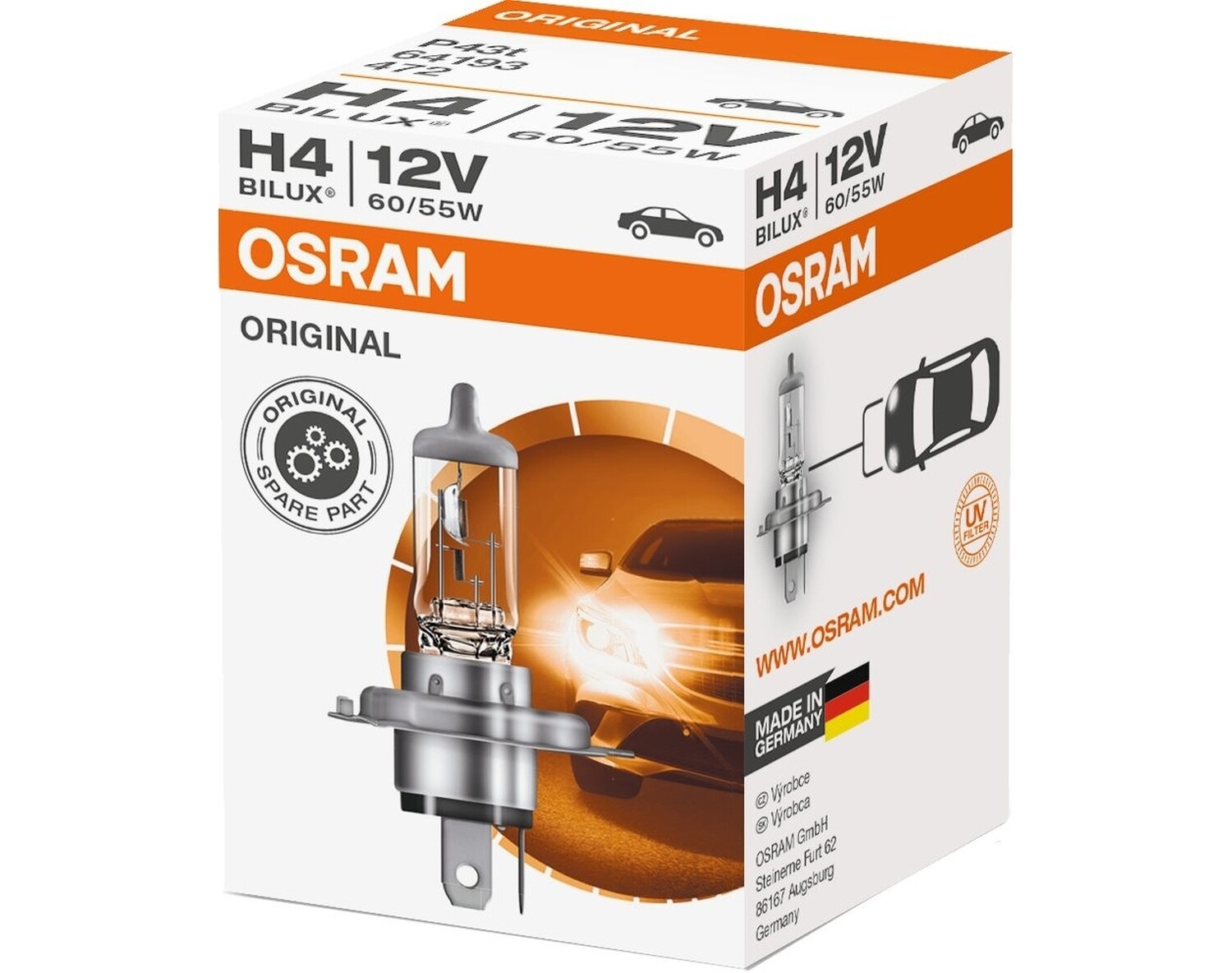 OSRAM Autolampe 64193, H4 12 V 60/55 W, Standard, P43T