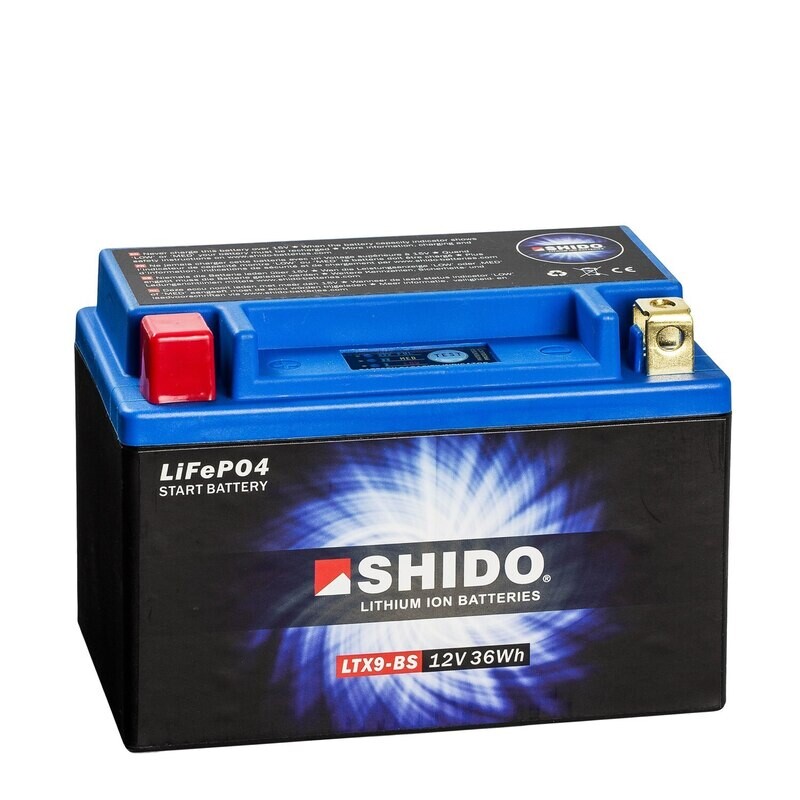 Shido Lithium Motorradbatterie LTX9-BS LiFePO4 entspricht YTX9-BS