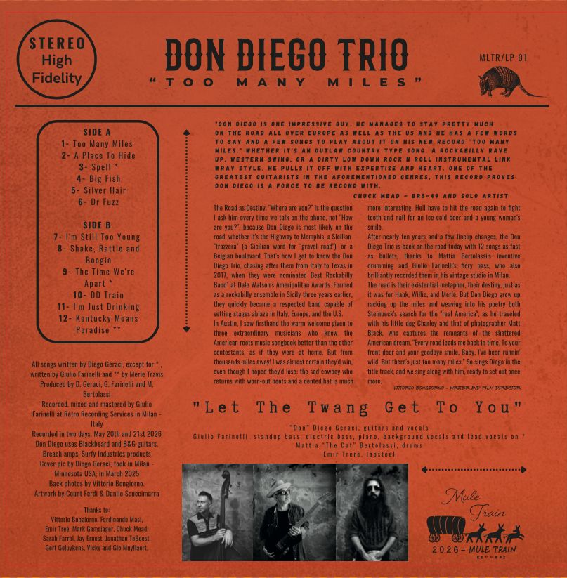 LP - DON DIEGO TRIO, TOO MANY MILES (AUGUST 28TH)